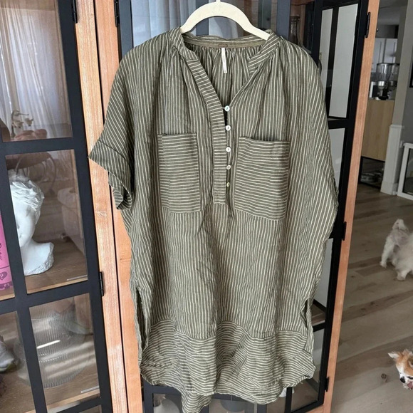 Free People Tops - FREE PEOPLE For Keeps Striped Linen loose Tunic Relaxed Top Shirt button down